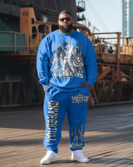 Men's Plus Size Flame Star Moon Sweatshirt Two-Piece Set