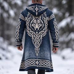 Men's Viking Wolf Celtic Knot Art Print Mid-length Warm Coat