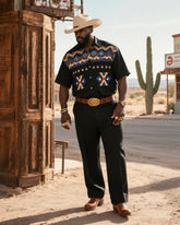Big & Tall Men's Western Navajo Geometric Print Short Sleeve Shirt Pants Suit