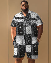 Men's Plus Size Classic Paisley Print Short Sleeve Shirt Shorts Suit