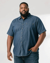 Big & Tall Men' Lapel Cardigan Denim Short Sleeve Shirt