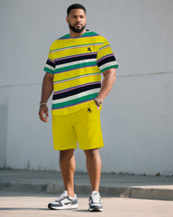 Men's Plus Size Teeth Buy Striped Fabric Chest Small Label Short Sleeve T-shirt Shorts Suit