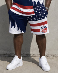 Big & Tall Men's Statue Of Liberty USA250 Printed POLO Short Sleeve Shorts Set