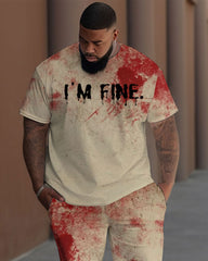 Guy's Big and Tall I'm Fine Bloody Print T-Shirt Pants Set