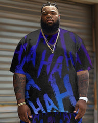 Men's Plus Size Casual Gradient HA Letter Print T-Shirt Shorts Suit