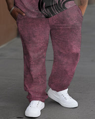 Men's Plus Size Pink Dragon Print T-shirt Trousers Suit