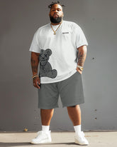 Men's Plus Size Funny Gray Brown Bear T-Shirt Shorts Suit