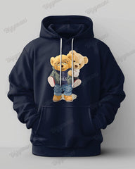 Men's Casual Blue Two Cubs Print Plus Size Hoodie Suit