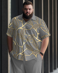 Leaf Pattern Printed Large Men's Short Sleeved Shirt Set