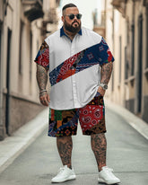 Men's Plus Size Street Fashion Paisley Colorblock Print Shirt Shorts Suit