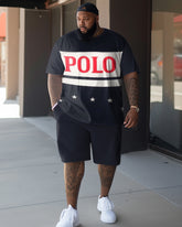 Men's Plus Size Color Matching POLO Two-Piece Set