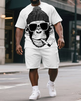Big & Tall Men's Hip Hop Sunglass Smoking Gorillas Print Short-Sleeved T-shirt and Short Set