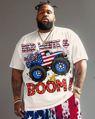 Men's Plus Size Independence Day Flag Car Print T-Shirt Suit