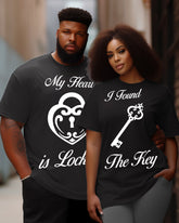 Couple Plus Size My Heart Locks the Key Round Neck Short Sleeve T-Shirt
