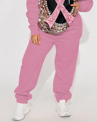 Women's Plus Size Breast Cancer Pearl Print Hoodie Suit
