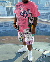 Men's Daily Casual Graffiti Printed Short Sleeve T-Shirt Set