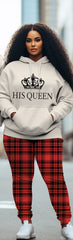 Couple Large Size Casual Outfit Hoodie Set "His Queen-Her King"