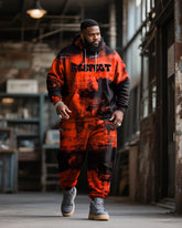 Big & Tall Men's Street Fashion Black Red Graffiti Respect Alphabet Print Hoodie Suit