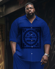 Men's Plus Size Retro Square Graphic Long Sleeve Shirt and Pants Set
