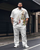 Men's Plus Size Casual Gradient Ink Elephant Print Short Sleeve Shirt Trousers Suit