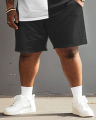 Street Casual Black And White Gray Color Block Print Large Men's Set