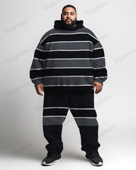 Men's Classic Tricolor Stripe Plus Size Hoodie Suit