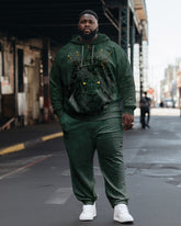 Men's Big and Tall Casual Hip Hop Green Lion Hoodie Two Piece Set