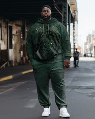 Men's Big and Tall Casual Hip Hop Green Lion Hoodie Two Piece Set