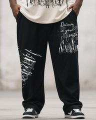 Big & Tall Men's Graffiti Letter Print Long Sleeve T-Shirt Pants Suit
