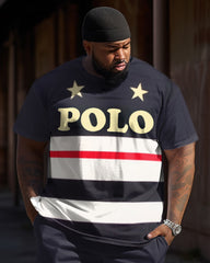 Men's Plus Size Color Matching Star Sports And Leisure Two-Piece Suit