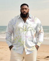 Big & Tall Men's Daily Line Floral Print Long Sleeve Bamboo Hemp Texture Shirt