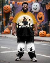 Big & Tall Men's Halloween Cool Scarecrow Gradient Print T-Shirt Trousers Suit