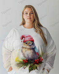 Women's Plus Vintage Cardinal Bird Print Long Sleeve T-shirt