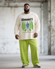 Big & Tall Men's Green Graffiti Letter Print Long Sleeve T-Shirt Trousers Suit
