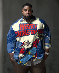 Men's Classic Plus Size Casual Santa Long Sleeve Lapel Shirt