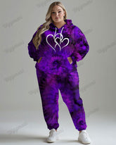 Women's Big Size Tracksuit Tie Dye Heart Print Hoodie Sweatpants Set