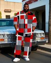 Men's Daily Casual Classic Big Plaid All Over Printed Big & Tall Long Sleeve Shirt Pants Set