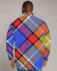 Big Men's Casual Color Plaid Lapel Long Sleeve Shirt