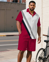 Men's Plus Size Red & White Colorblock Simple Style Short Sleeve Shirt Shorts Suit
