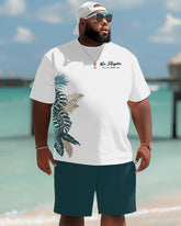 Hawaiian Tropical Leaf Letter Print Men's Big & Tall Shorts Set