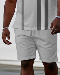 Men's Plus Size Grey Large Brand Short-sleeved Polo Shirt Shorts Suit