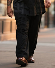 Big & Tall Men's Business Black Print Long Sleeve Shirt Trousers Suit