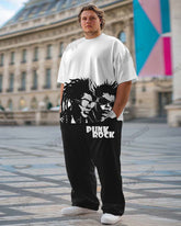 Men's Plus Size Street Fashion Punk Rock Graffiti Print T-Shirt Trousers Suit