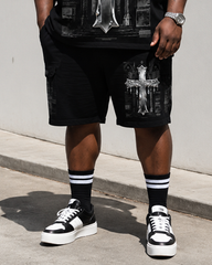Big & Tall Men's Church Metal Drip Cross Vintage Printed Crewneck Short Sleeve T-Shirt Shorts Set