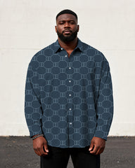 Big & Tall Men's Business Style Geometric Print Long Sleeve Shirt