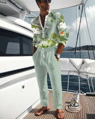 S-3XL Button Henley Shirt Drawstring Pants Two-Piece Set