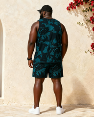 Big & Tall Men's Abstract Tropical Plant Print Vest Shorts Set