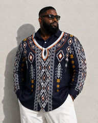 Big & Tall Men's Ethnic Geometric Print Long Sleeve Shirt