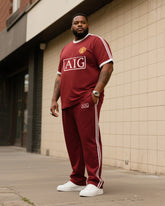 Big Boy Casual Sports Football Style FC Barcelona Striped Crewneck Short Sleeve T-Shirt Trousers