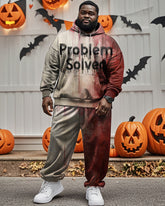 Halloween Blood Problem Monogram Print Hoodie Big Men's Two-piece Set
